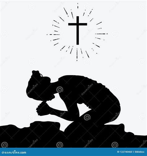 Silhouette Of A Woman Kneeling In Prayer Vector Illustration