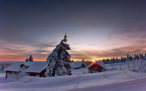 Norway Sunset Cabin Sunset Winter Scenes Winter Sunset