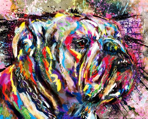 Bulldog Art Bulldog Canvas English Bulldog Painting Etsy