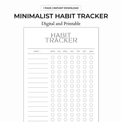Habit Tracker Printable And Digital Minimalist Habit Tracker Etsy