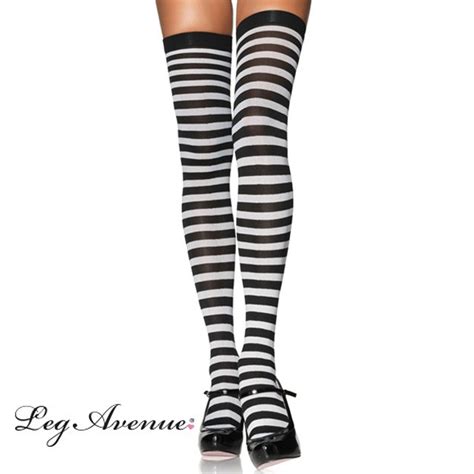 Thigh High Stockings Opaque Stripe Black And White