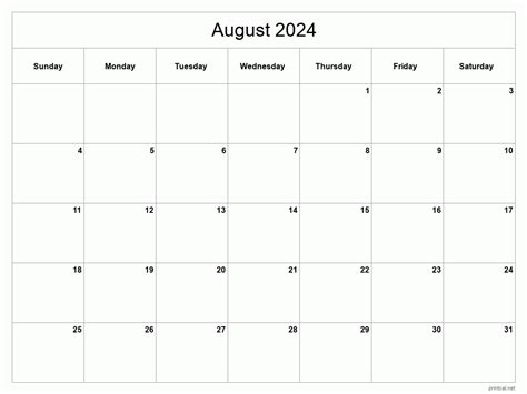 Printable August 2024 Calendar With Holidays Printable Online
