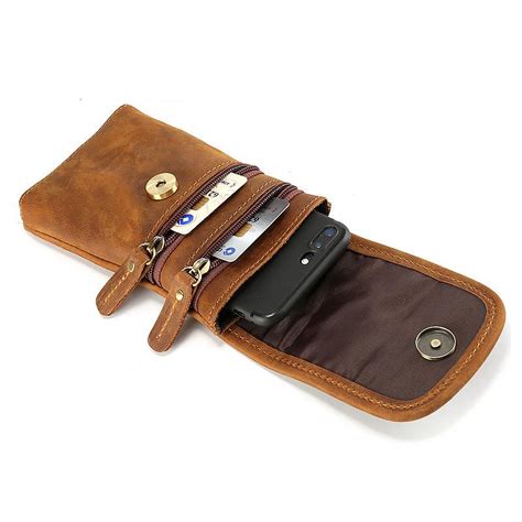 Casual Retro Brown Leather Cell Phone Holster Belt Pouches For Men Wai