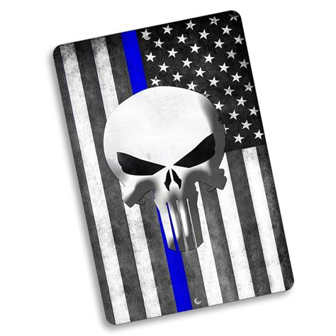 Thin Blue Line Punisher American Flag Metal Sign Police Wall Etsy