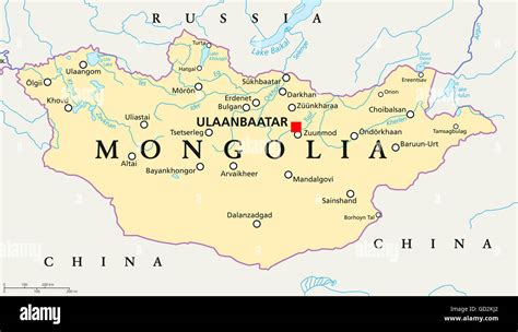 Mongolia Political Map With Capital Ulaanbaatar National Borders