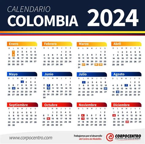 Calendario Colombia con días festivos Centrópolis