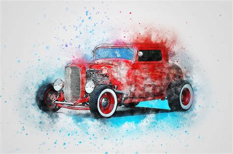 Car Old Car Art Abstract Watercolor Vintage Vintage Cross Stitch