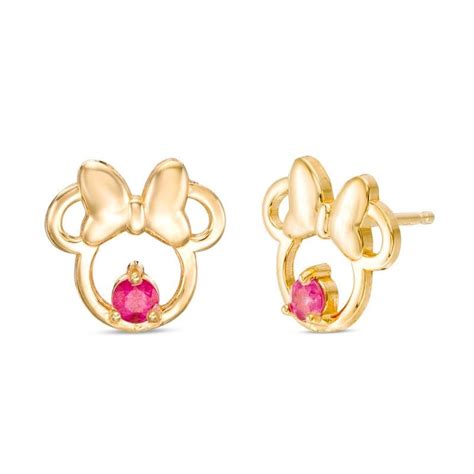 Exquisitely crafted 14kt yellow gold earrings; Child's Disney Twinkle Minnie Mouse Ruby Stud Earrings in ...
