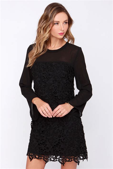 Pretty Black Dress Lace Dress Lbd Long Sleeve Dress 6800 Lulus