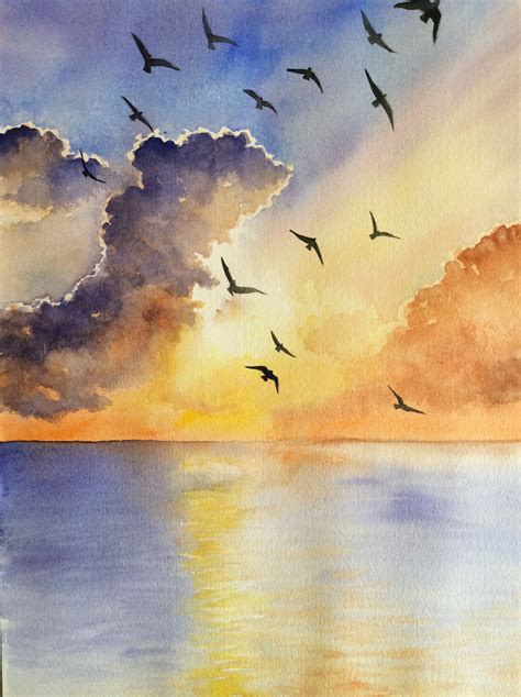 √ Watercolor Sunset Painting