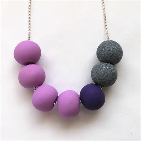 Radiant Orchid And Grey Granite Polymer Clay Bead Necklace Clay Bead