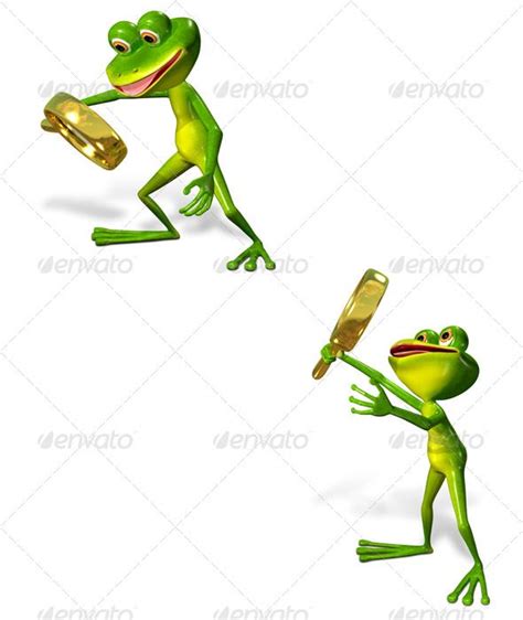Green Frog With Magnifying 3d Illustration Merry Green Frog With