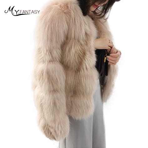 M Y Fansty Winter Imports Natural Real Fur Coat Pure Color Women O Neck Long Sleeve Causal