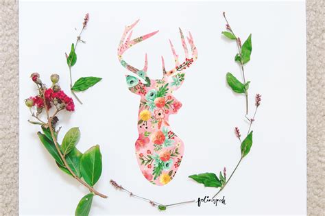 Watercolor Deer Flowery Filled ~ Illustrations ~ Creative Market