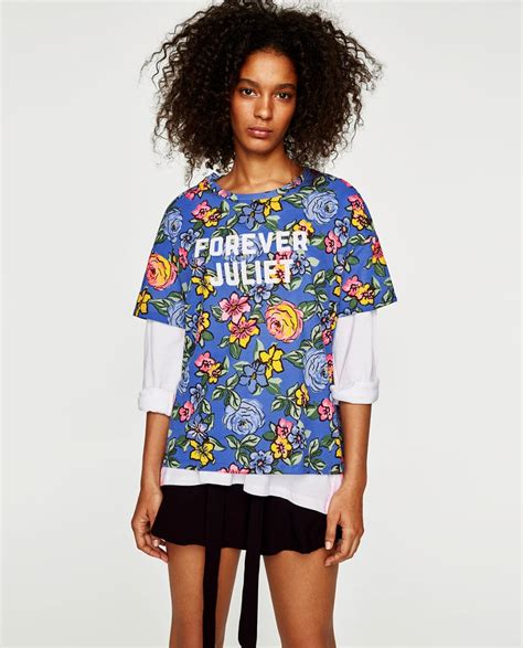 Zara Floral Print T Shirt With Slogan Best Zara T Shirts Popsugar