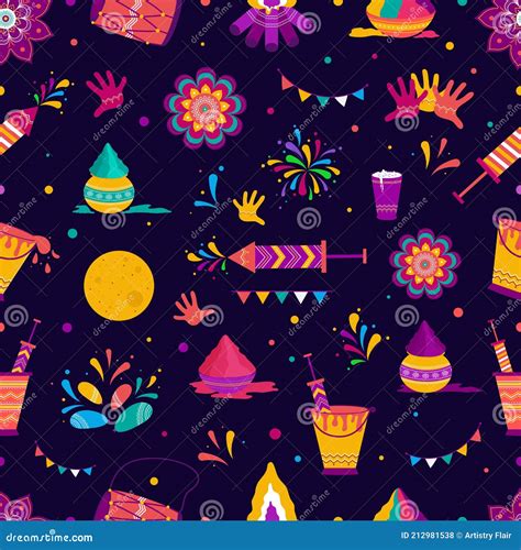 Seamless Pattern Design For Indian Festival Of Colors And Love Happy