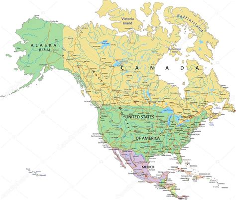 Mappa Politica Del Nord America Grafica Vettoriale © Delpieroo