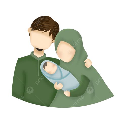 아기가 있는 이슬람 가족 일러스트 무슬림 가족 초록 Png Png 일러스트 및 Psd 이미지 무료 다운로드 Pngtree
