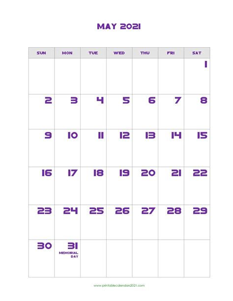 Blank may 2021 calendar printable template. Printable Calendar 2021 May, May 2021 Calendar PDF