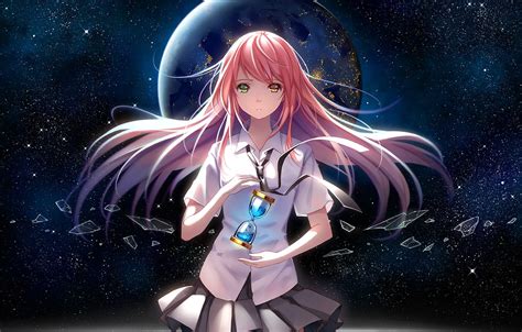 Wallpaper Girl Space Stars Earth Watch Planet Anime