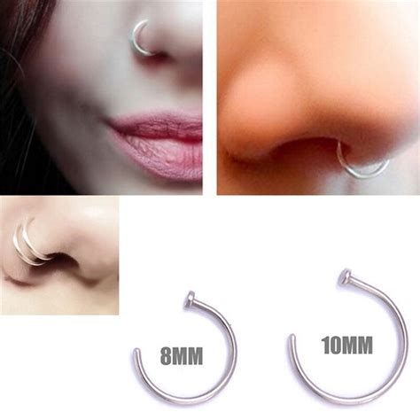 Medical Nostril Titanium Gold Silver Nose Hoop Rings Clip On Nose Ring