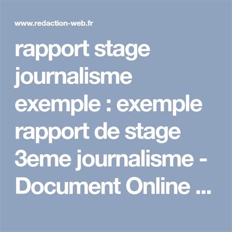 Rapport Stage Journalisme Exemple Exemple Rapport De Stage 3eme