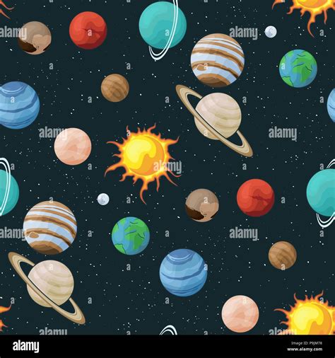 Solar System Vector Seamless Pattern Of Planets In Space Universe
