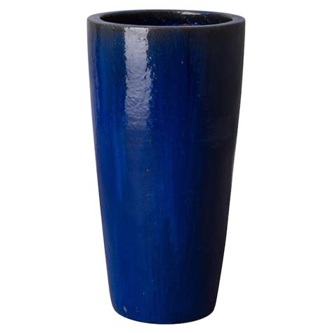36 In Tall Blue Ceramic Round Tall Pot In The Pots And Planters