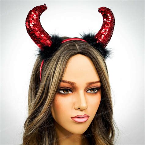 Red Horror Demon Devil Horn Headband Women Halloween Sexy Devil Costume