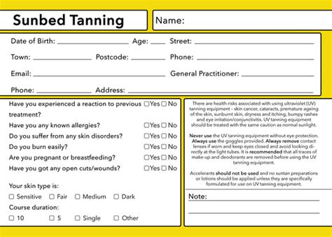 Sunbed Tanning Client Card Premium Paper Gdpr Compliant Beauty