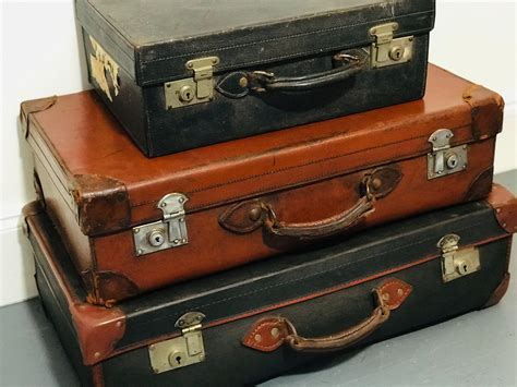 Assorted Vintage And Antique Leather Suitcases Vintage Luggage