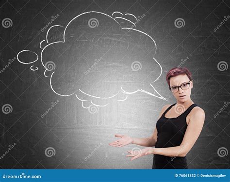 Woman With Thought Bubble And Blackboard Stock Photo Image Of