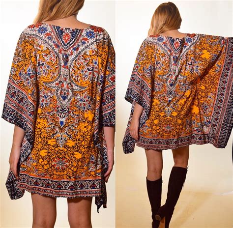 1970s authentic vintage batik patterned bohemian mini tunic dress women s size s m