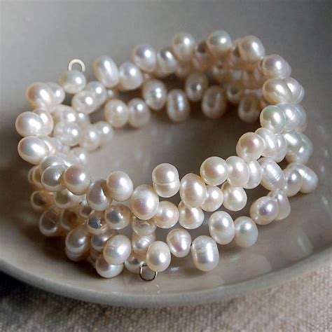 Triple Strand Pearl Wire Cuff Bracelet By Highland Angel