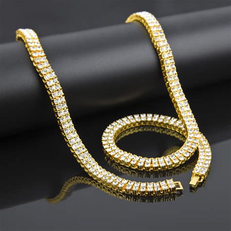 Wholesale Stylish And Cheap Necklaces Type Hip Hop Bling Iced Out 2 Row