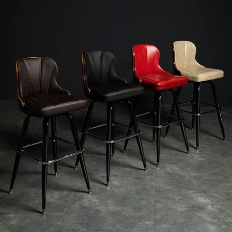 modern rotatable backrest counter stool iron cafe bar stool with leather cushion and pedal 4