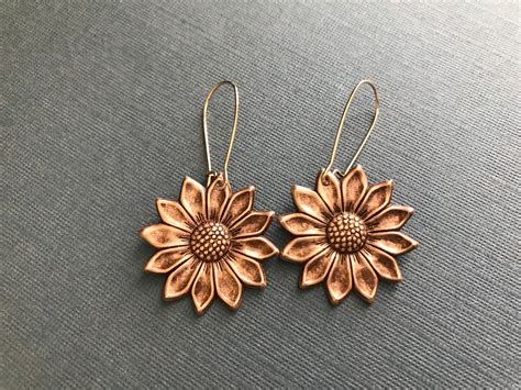 Sunflower Earrings Small Rose Gold Statement Earrings Woodland Etsy