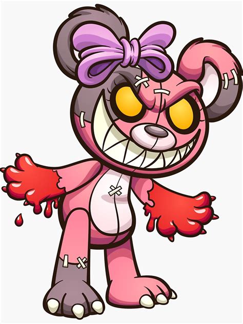Evil Smiling Teddy Bear Bloody Cartoon Sticker For Sale By