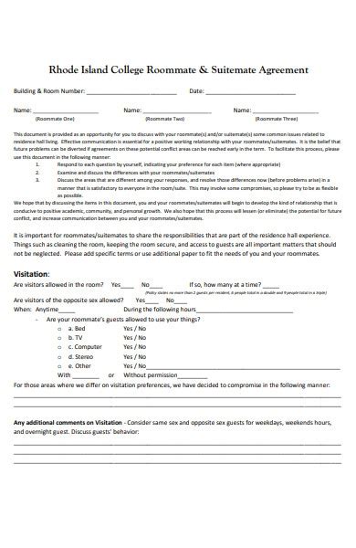 Free 5 College Roommate Agreement Samples In Pdf Ms Word