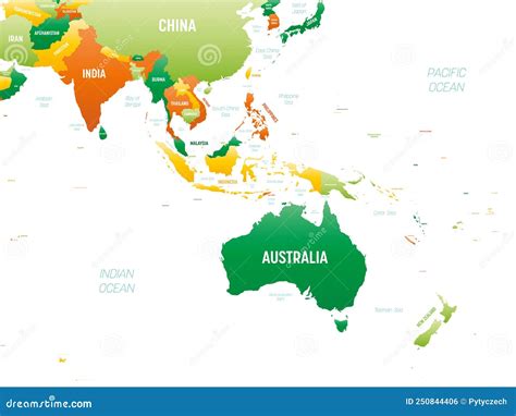 Australia And Southeast Asia Detailed Political Map With Lables Stock