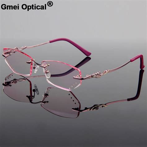 Artistic Luxury Titanium Alloy Optical Frame Women Model Diamond Trimming Cut Rimless Spectacles