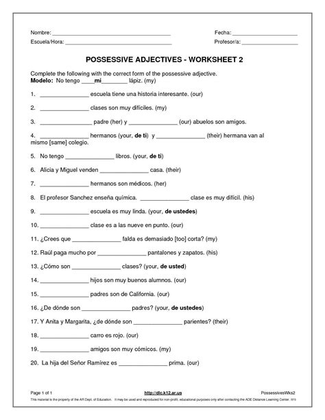Agreement Of Adjectives Spanish Worksheet Answers 108625 — Db