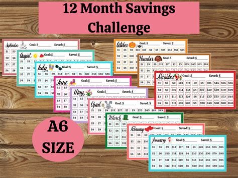 Monthly Cash Envelope Stuffing Savings Challenge Set Fits A6 Etsy
