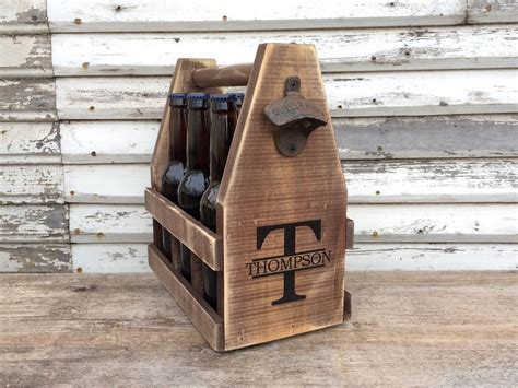 Mens Wooden Six Pack Beer Caddy Personalized With Bottle Etsy