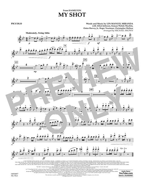My Shot From Hamilton Arr Michael Brown Piccolo Sheet Music