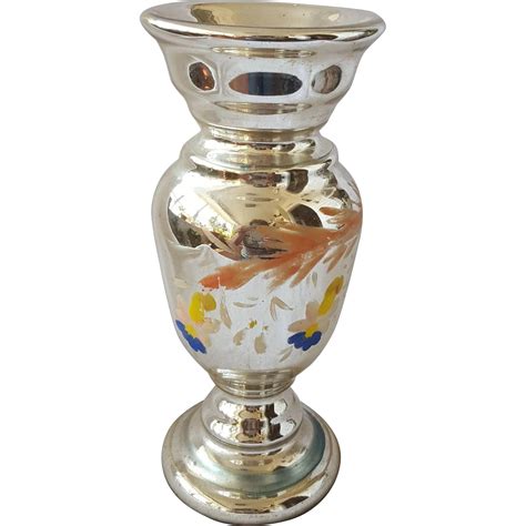 Antique Victorian Painted Mercury Glass Vase 1 Mercury Glass Vase