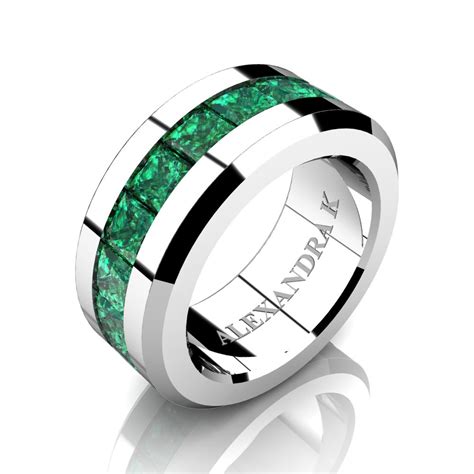 Sumcarat:1.85,title:18k white gold side stones setting,gemstonetitle:1.61 carat emerald, emerald gemstone. Mens Modern 14K White Gold Princess Emerald Channel ...