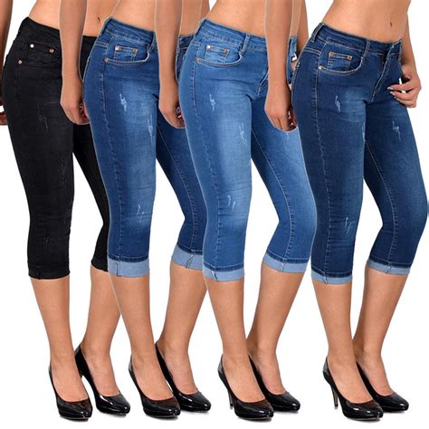 Summer Women Fashion High Waist Skinny Jeans Knee Length Denim Capri Pants Pants High Waist Jean