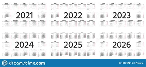 French Calendar 2021 2022 2023 2024 2025 2026 Vector Image