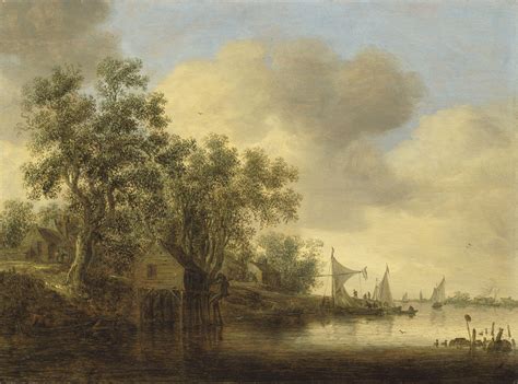 Jan Van Goyen Leiden 1596 1656 The Hague A Wooded River Landscape